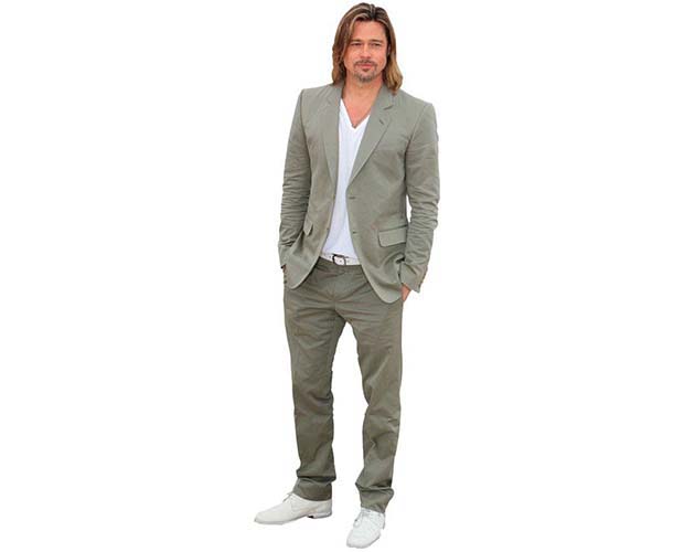 A Lifesize Cardboard Cutout of Brad Pitt wearing a casual suit