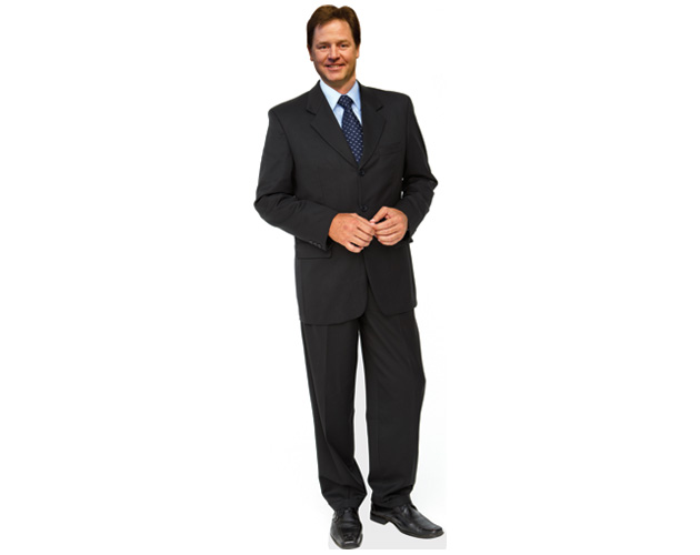 A cardboard cutout of Nick Clegg wearing a suit