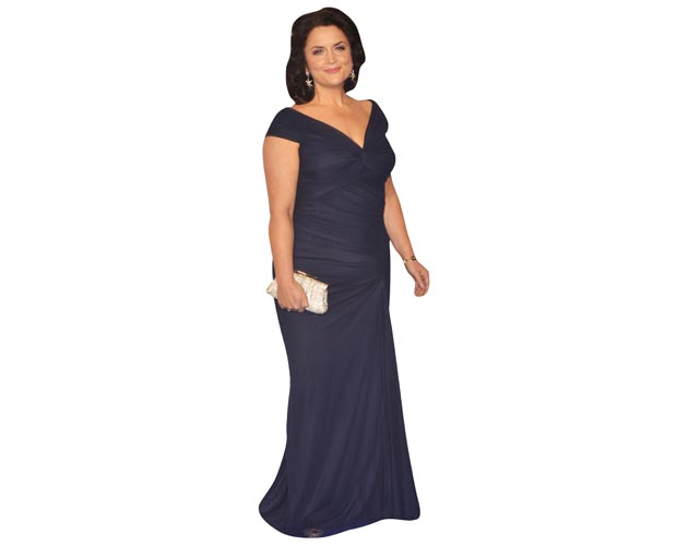 A Lifesize Cardboard Cutout of Ruth Jones wearing a full length gown