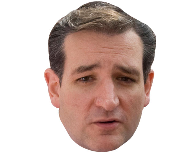 A Cardboard Celebrity Mask of Ted Cruz