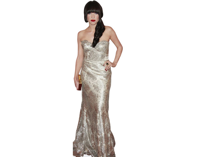 A Lifesize Cardboard Cutout of Carly Rae Jepsen wearing a gown