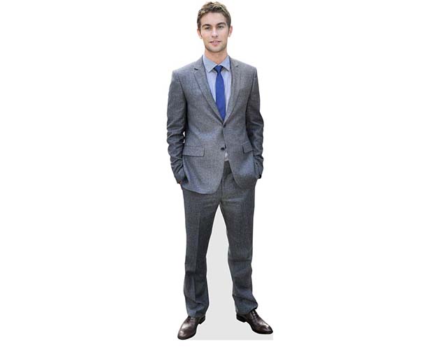 A Lifesize Cardboard Cutout of Chace Crawford wearing suit and tie