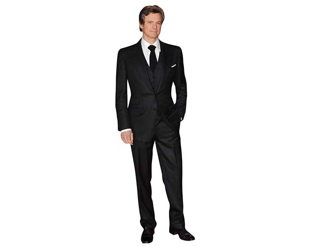 A Lifesize Cardboard Cutout of Colin Firth wearing suit and tie