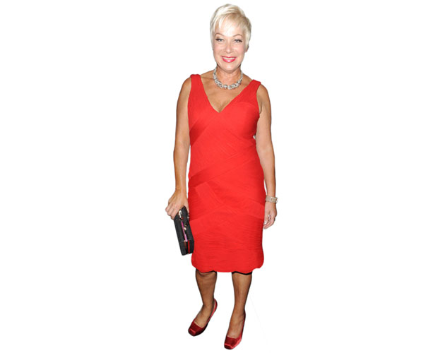 A Lifesize Cardboard Cutout of Denise Welch wearing a red dress