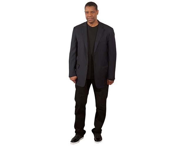A Lifesize Cardboard Cutout of Denzel Washington wearing dark clothes