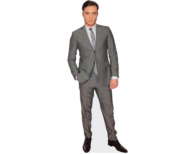 A Lifesize Cardboard Cutout of Ed Westwick wearing a grey suit