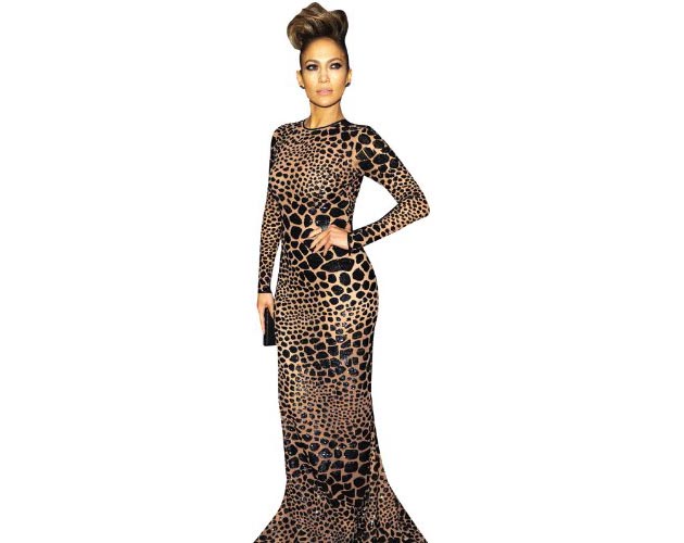 A Lifesize Cardboard Cutout of Jennifer Lopez wearing leopard print