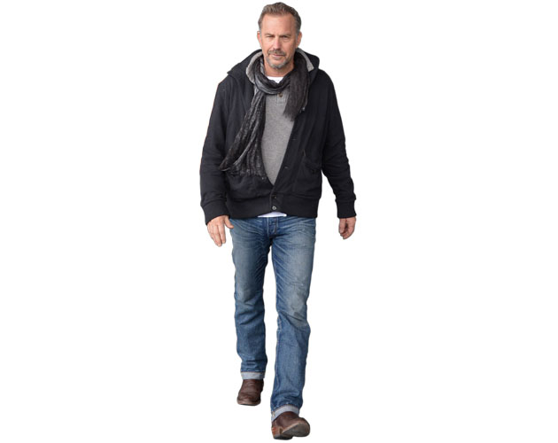 A Lifesize Cardboard Cutout of Kevin Costner wearing a jacklet