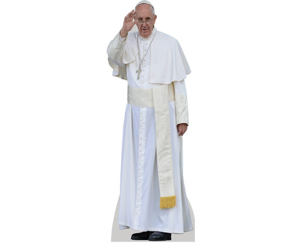 A Lifesize Cardboard Cutout of Pope Francis wearing robes