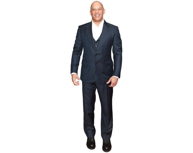 A Lifesize Cardboard Cutout of Vin Diesel wearing a suit
